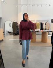 bordo yırtmaçlı kuşaklı tunik