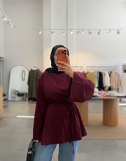 bordo yırtmaçlı kuşaklı tunik 2