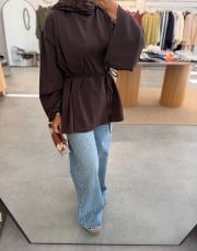 kahve yırtmaçlı kuşaklı tunik 3