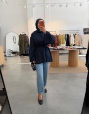 lacivert yırtmaçlı kuşaklı tunik
