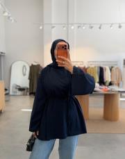 lacivert yırtmaçlı kuşaklı tunik 2