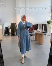 buz mavi 1001 denim broşlu kimono kap