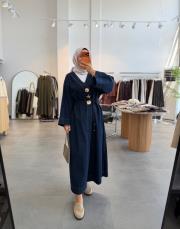 lacivert 1001 denim broşlu kimono kap