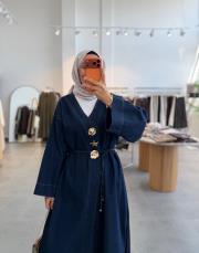 lacivert 1001 denim broşlu kimono kap 2