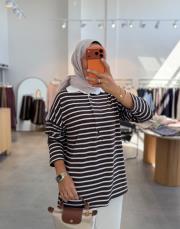 kahve çizgili penye tunik 2