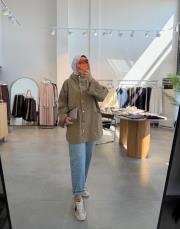 olive çıtçıt detaylı dik yaka ceket