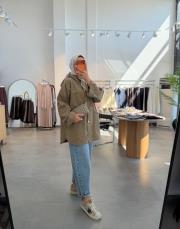 olive çıtçıt detaylı dik yaka ceket 2
