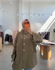 olive çıtçıt detaylı dik yaka ceket 3
