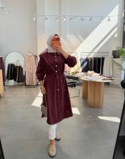 bordo fermuar detaylı twist tunik