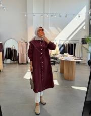 bordo fermuar detaylı twist tunik 2