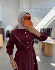 bordo fermuar detaylı twist tunik 3