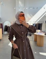 kahve fermuar detaylı twist tunik 2