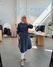 lacivert fermuar detaylı twist tunik