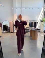 bordo beli büzgülü nervür detaylı takım 2