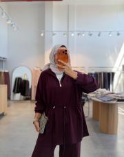 bordo beli büzgülü nervür detaylı takım 4
