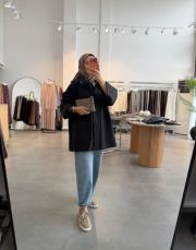 siyah 3557 dik yaka kuşak detaylı ceket 2