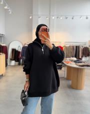 siyah yarım fermuar detaylı sweatshırt