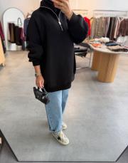 siyah yarım fermuar detaylı sweatshırt 3