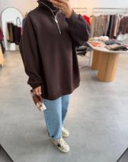 kahve yarım fermuar detaylı sweatshırt 3