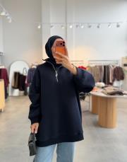 lacivert yarım fermuar detaylı sweatshırt