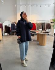 lacivert yarım fermuar detaylı sweatshırt 2