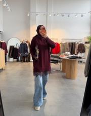 bordo 6137 etek ucu dantelli triko 2