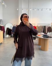 kahve 6137 etek ucu dantelli triko