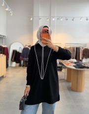 siyah 6139 yaka detaylı triko
