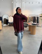 bordo 6122 kısa etek ucu dantelli triko