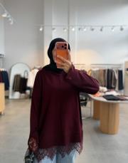 bordo 6122 kısa etek ucu dantelli triko 2