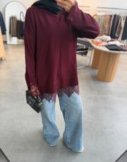 bordo 6122 kısa etek ucu dantelli triko 3