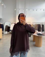 kahve 6122 kısa etek ucu dantelli triko