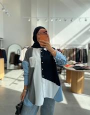 lacivert asimetrik kesim triko garnili gömlek 2