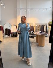 buz mavi denim kimono kap