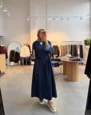 lacivert denim kimono kap