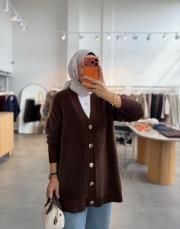 kahve 410 gold düğmeli angora hırka
