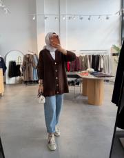 kahve 410 gold düğmeli angora hırka 2