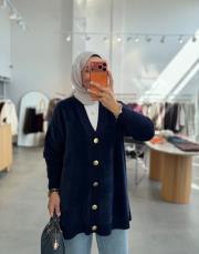 lacivert 410 gold düğmeli angora hırka