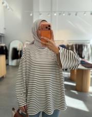 kahve bisiklet yaka çizgili sweat