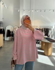 kırmızı bisiklet yaka çizgili sweat