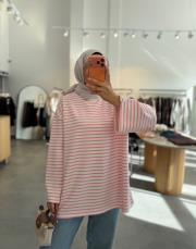 pembe bisiklet yaka çizgili sweat