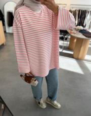 pembe bisiklet yaka çizgili sweat 3