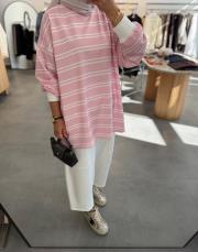 pembe çizgili düşük omuzlu sweatshırt 3