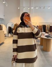 kahve kalp nakışlı şardonlu sweat