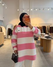 pembe kalp nakışlı şardonlu sweat
