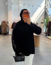 siyah 6147 metal taşlı triko