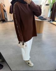 kahve 6147 metal taşlı triko 3