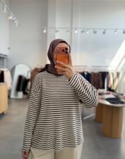 acı kahve 6151 çizgili triko