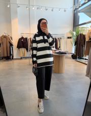 siyah 153 gömlek yaka çizgili sweatshirt 2