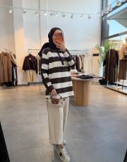 kahve 153 gömlek yaka çizgili sweatshirt 2